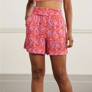 Boden Ruched Waistband Shorts in Papaya Enchanting Paisley